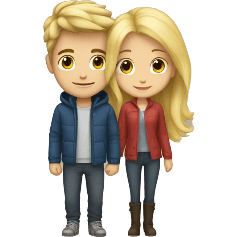 A blonde-haired girl and a dark-haired boy cuddling emoji