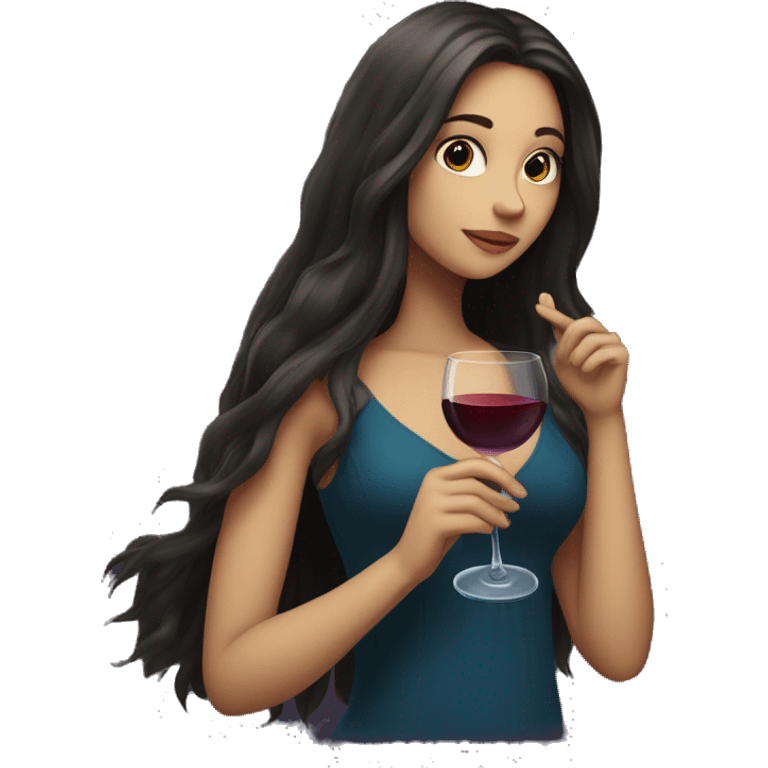 Long-haired Brunette Girl underneath the moonlight with wineglass in hand emoji