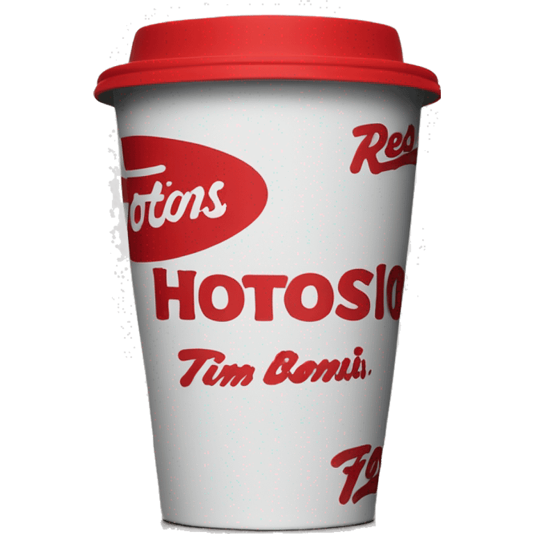 “Red Tim Hortons coffee cup with large white ‘Tim Hortons’ logo in script, black plastic lid, and a simple, clean design.” emoji