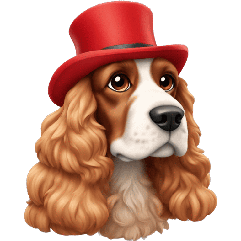 Full leght, Red fur cocker spaniel in chew year hat.  emoji