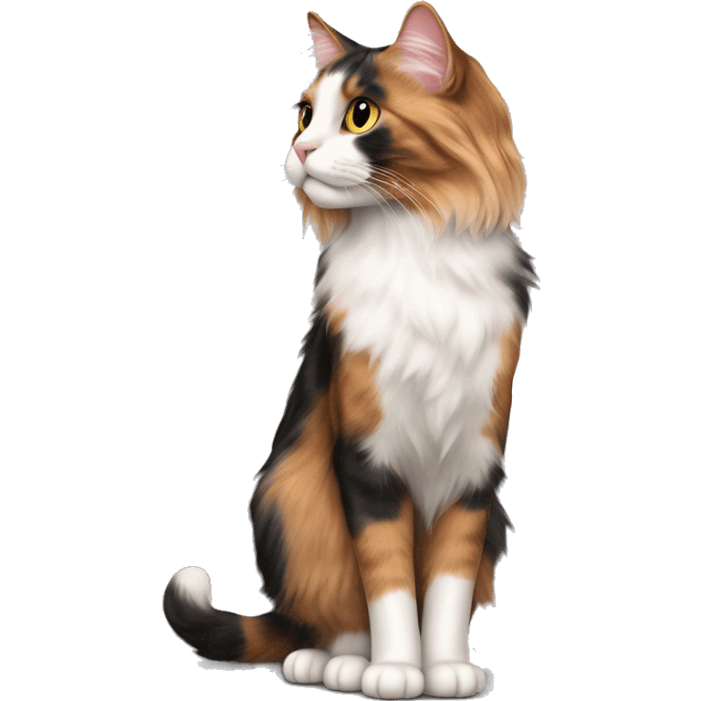 Long-haired Calico cat pink nose standing emoji