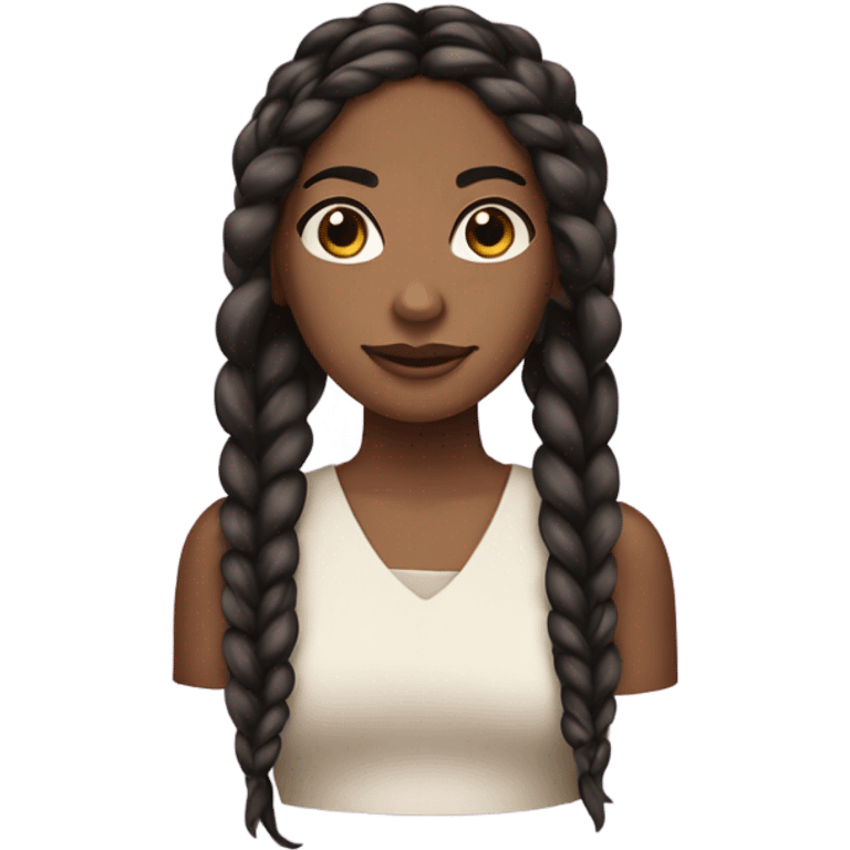 brown skin girl, with black hair, brown eyes, black knotless braids,  emoji