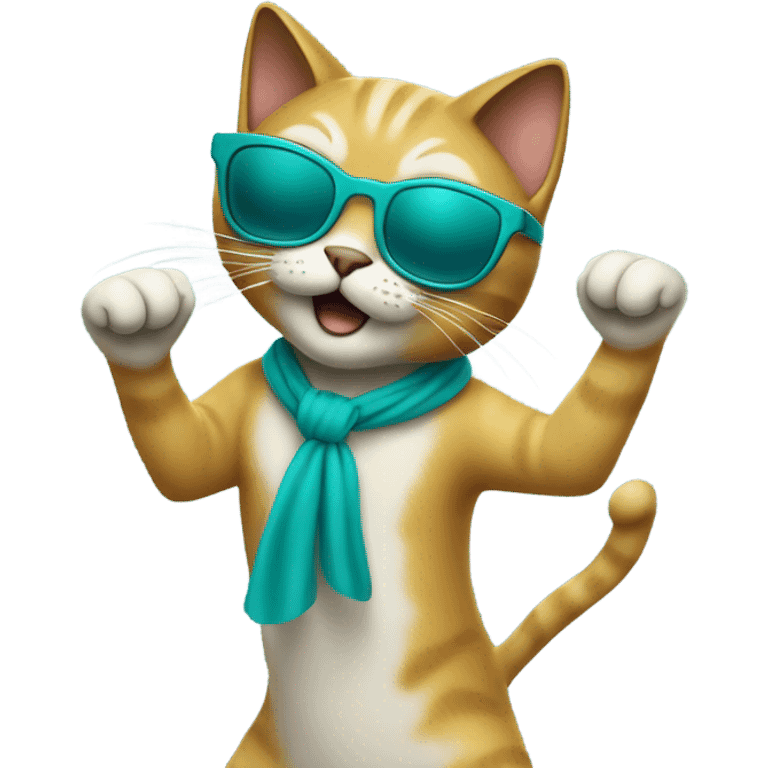 cat with teal colored glasses, dancing emoji