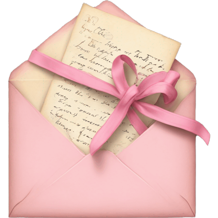 vintage love letters in envelope tied with a baby pink ribbon  emoji