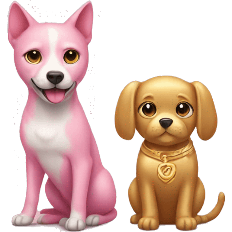 pink and gold cat and dog emoji