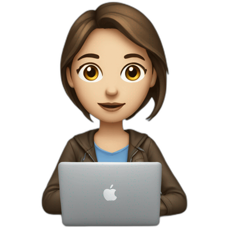 pretty programmer girl with brown hair working with MacBook emoji