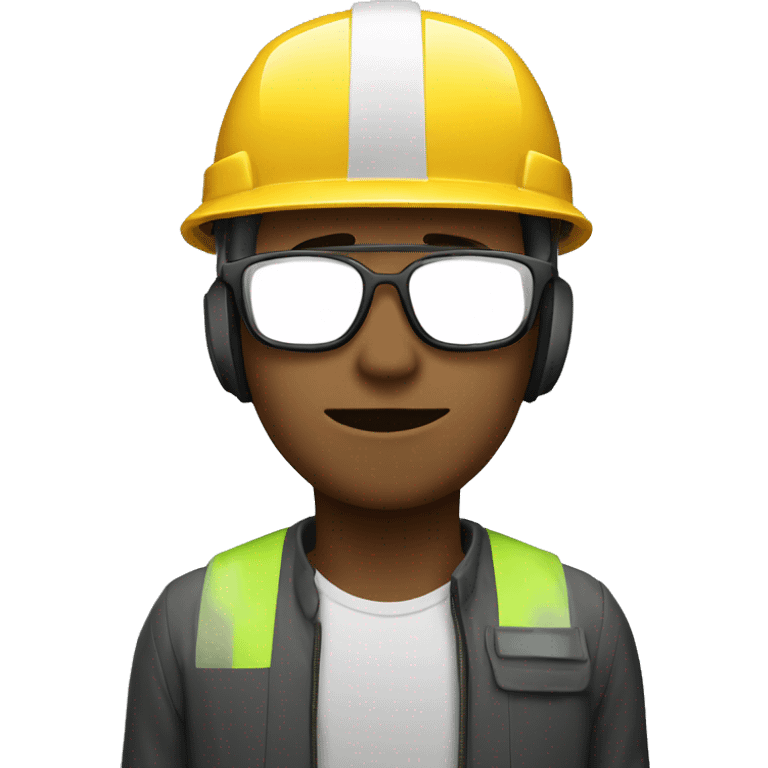 Young man wearing a safety helmet, earplugs and glases  emoji