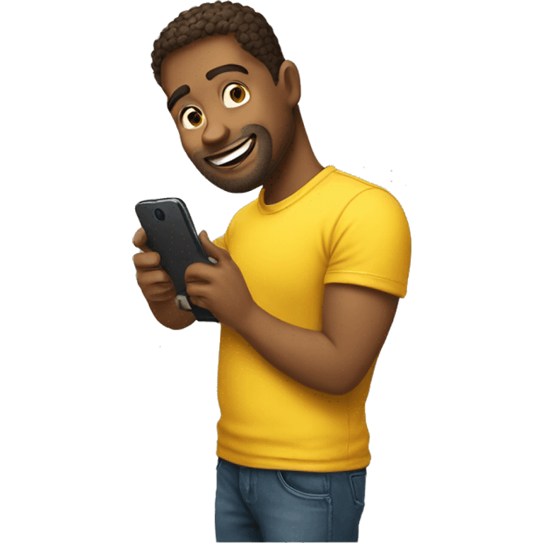 a man with a phone in his hand and a yellow t-shirt emoji