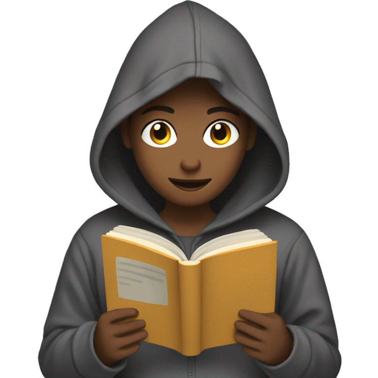 teenager in hoodie reading a book emoji