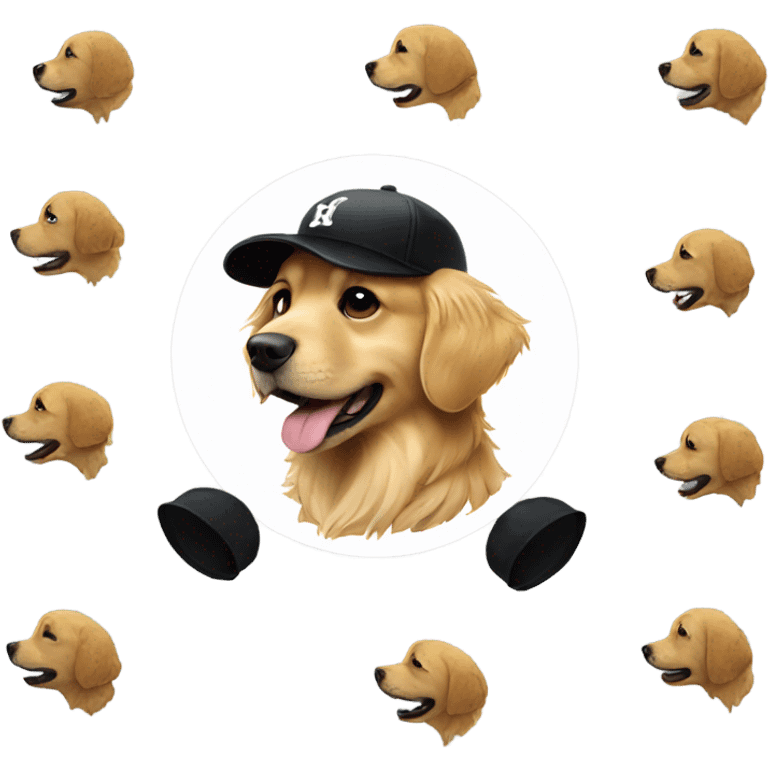 Golden retriever wearing a black baseball hat emoji