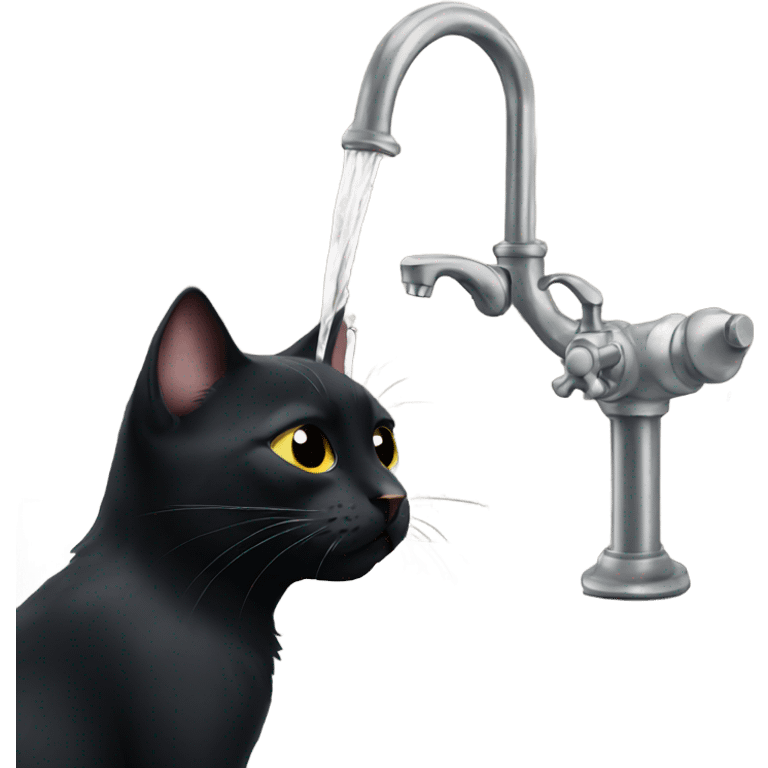 Black cat drinking from tap emoji