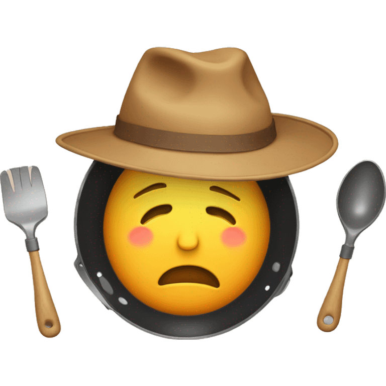 Crying face emoji with hands covering face and a frying pan hat emoji