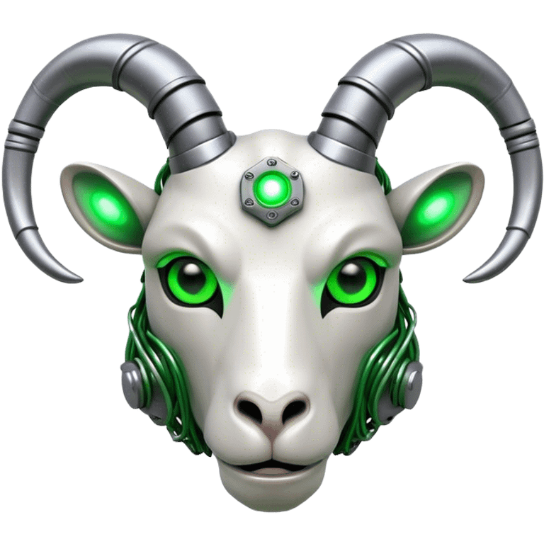 Cyborg Ram(Goat) head green glowing eyes emoji