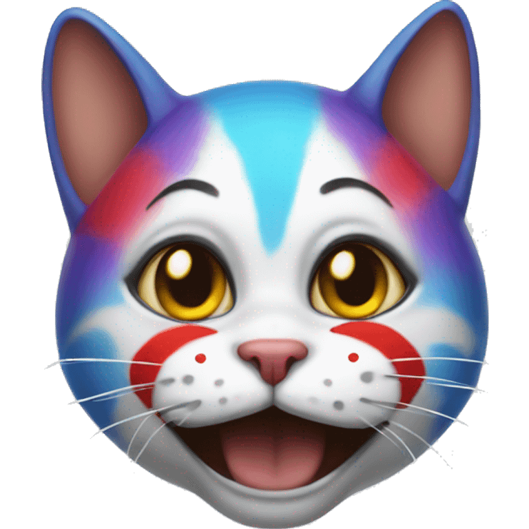 A CAT WITH ITS FACE PAINTED LIKE A CLOWN emoji