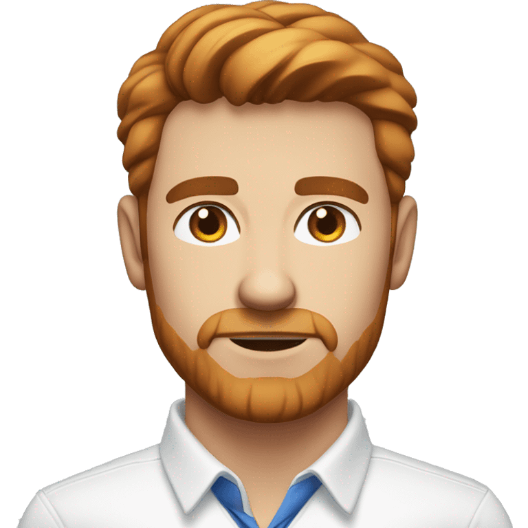 Portrait of an adult guy with brown-red hair, serious, light skin, brown stubble, blue eyes, wearing a white office shirt. emoji