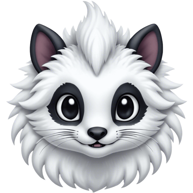 Fantasy-fantasy creature, black ears, no Scapha, black long scaly tail, big eyes, black eyes, white fur, black claws, cute, adorable, nostril holes emoji