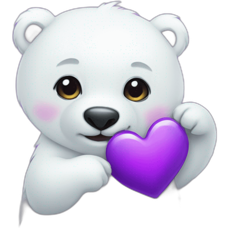 Cute Polar bear holding a purple heart emoji