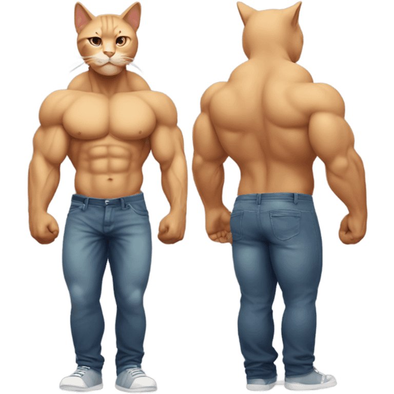 Man cat with huge muscles full body emoji