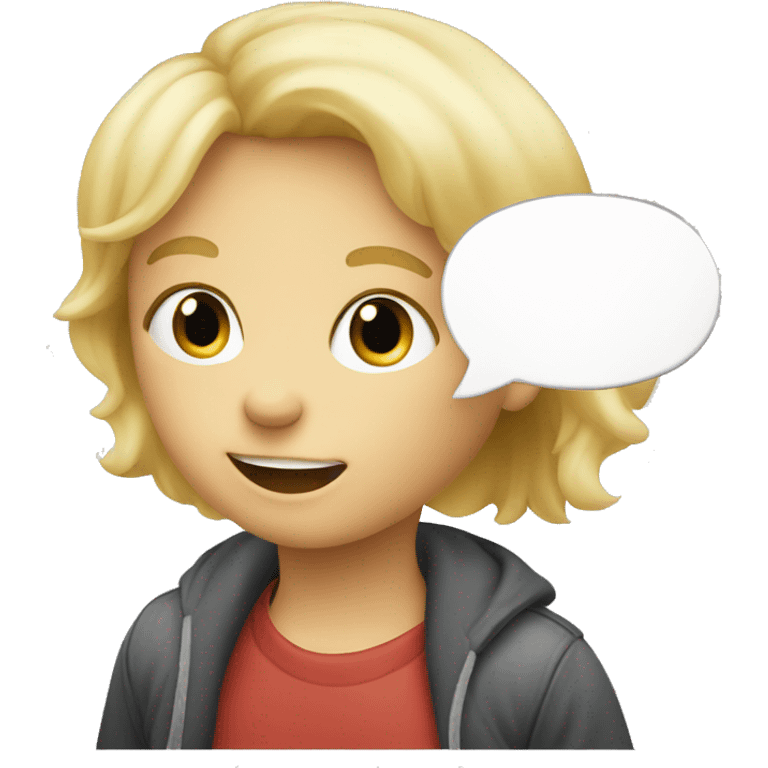 talking blond child with speech bubble near emoji