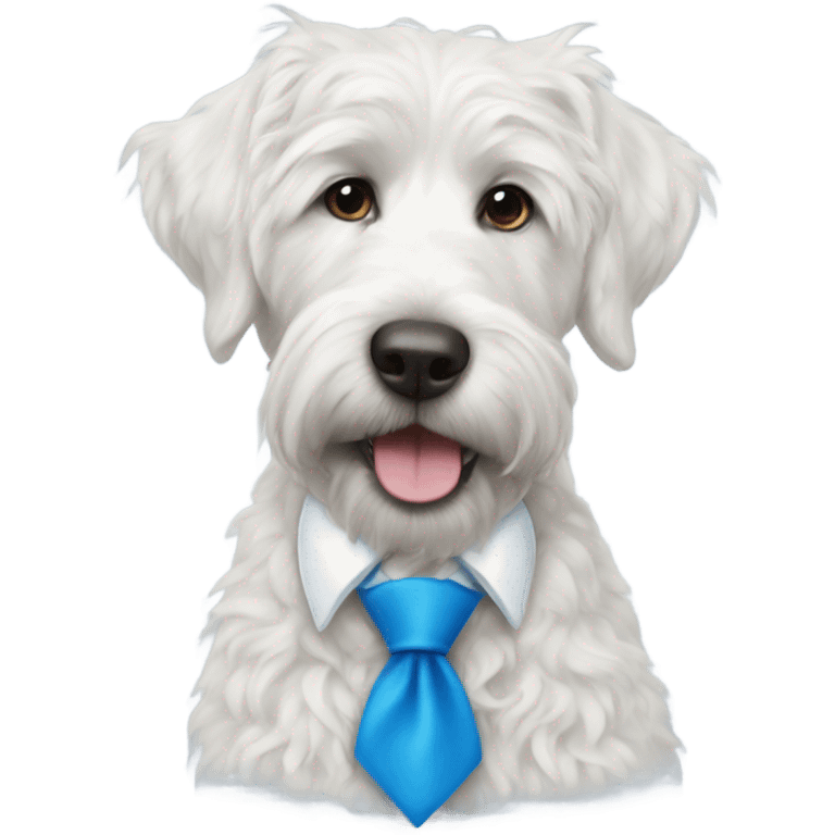 White doodle wearing a blue tie bow emoji