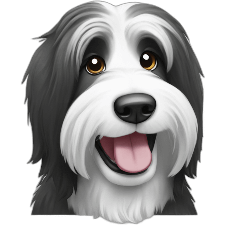 Smiling Bearded collie black and white emoji