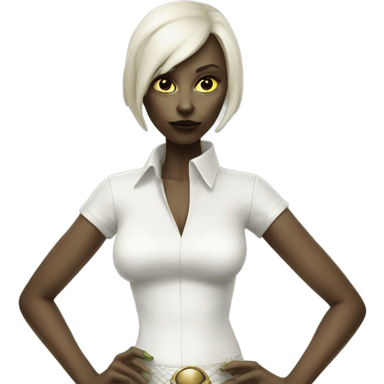 reptilian alien woman in white leather mini skirt, full figure emoji