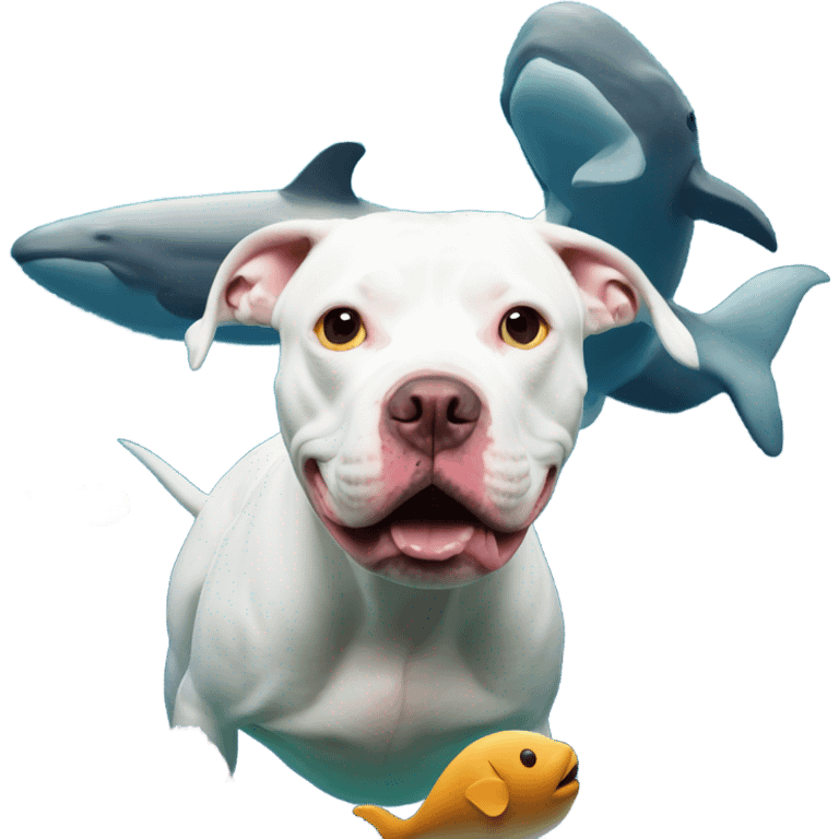 White pitbull underwater with a beluga  emoji