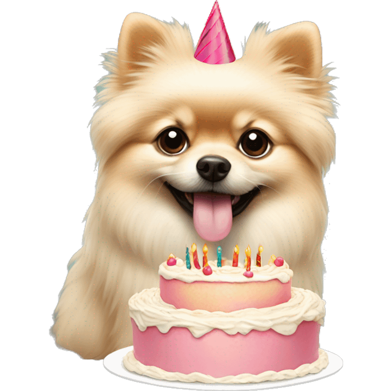 Crème Pomeranian with birthday cake emoji