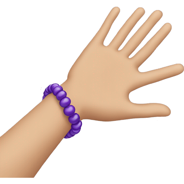 hand with purple bead bracelet waving emoji