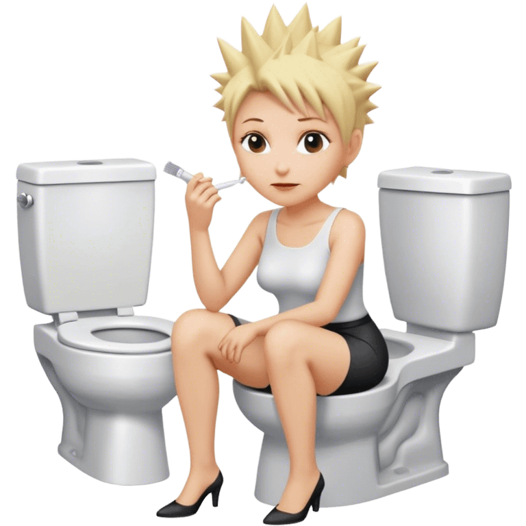 Short Blonde spikey mature woman sat on the toilet emoji