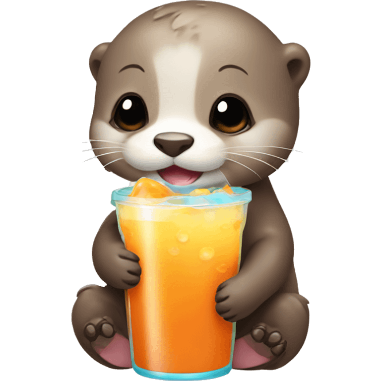 Baby otter drinking Boba emoji