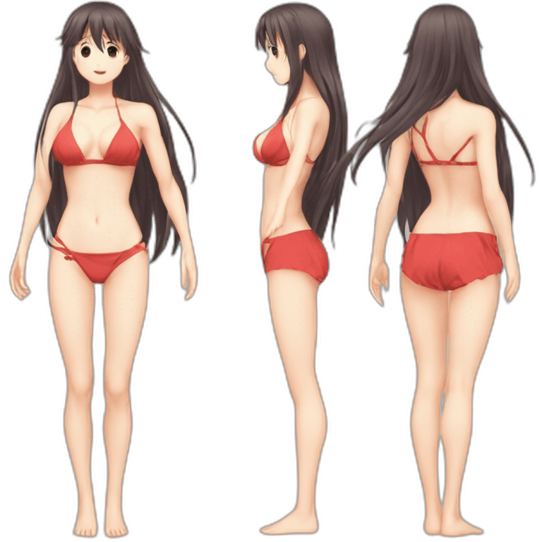 misato katsuragi nue, full-body, long-hair, teen, enfant, bikini emoji