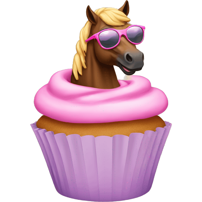 Cupcake riding a horse wearing pink sunglasses emoji