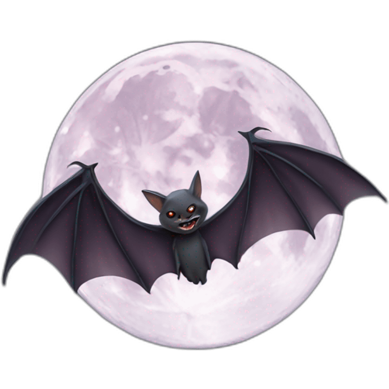 realistic full moon with vampire bat sharp bangs wings flying in front emoji