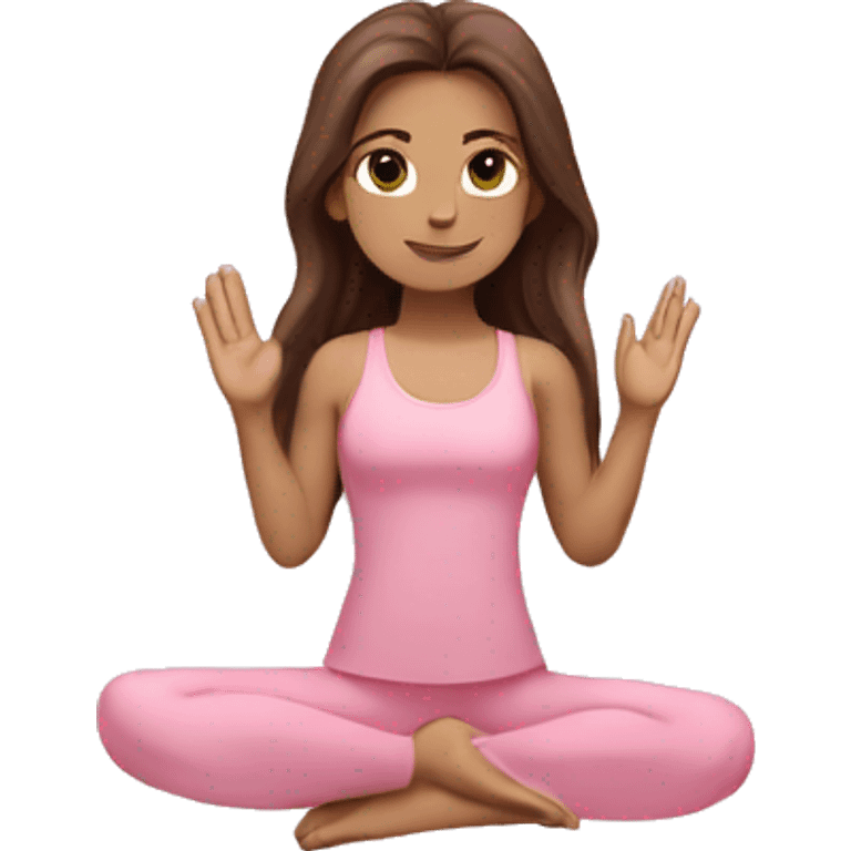 Brunette long hair girl yoga girl light pink clothes n emoji