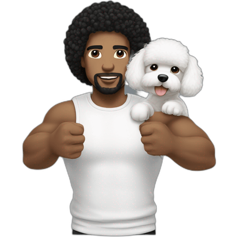 white man black hair,  rapper flexing with a bichon emoji