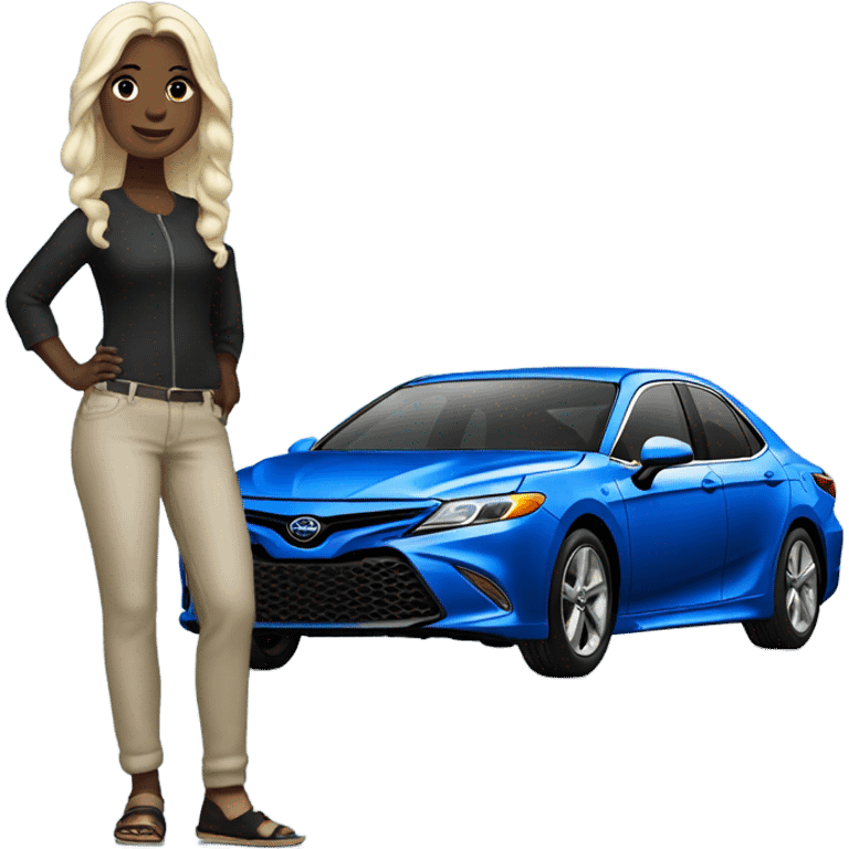 Light skin girl by a blue Toyota Camry XSE emoji