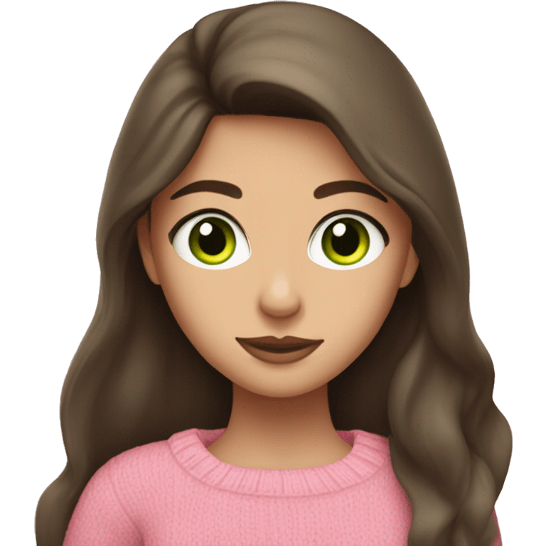 Brunette girl with long hair and green eyes in a pink sweater emoji