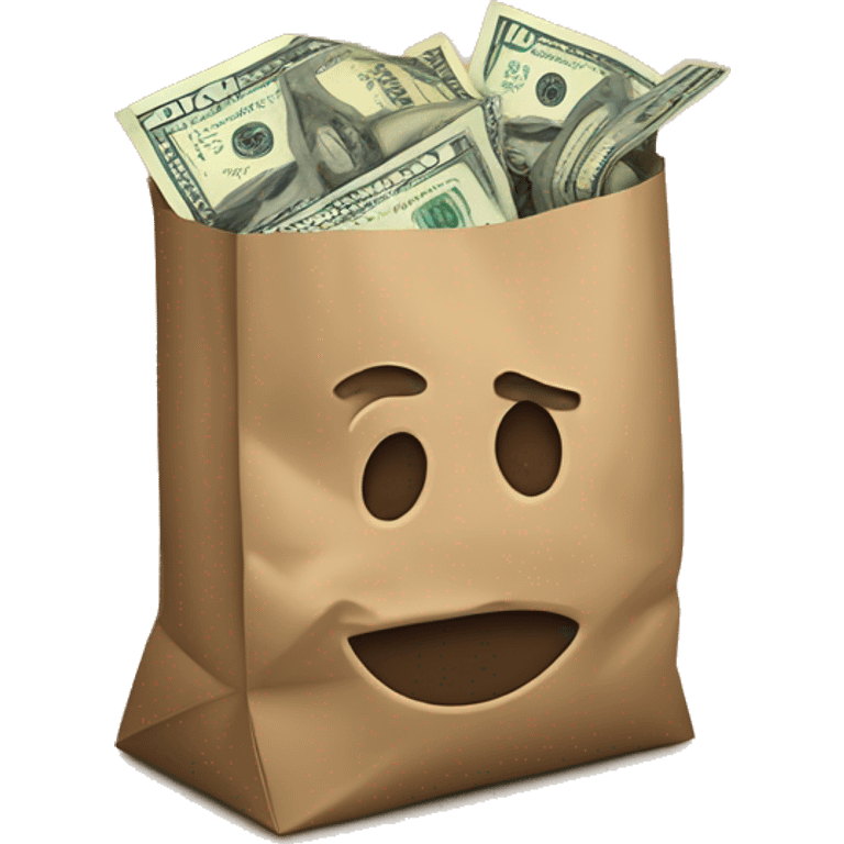 money spilling over out of a brown paper bag emoji