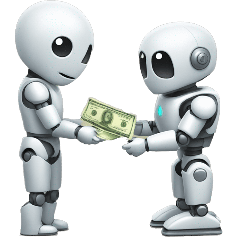 man giving money to cute robot emoji