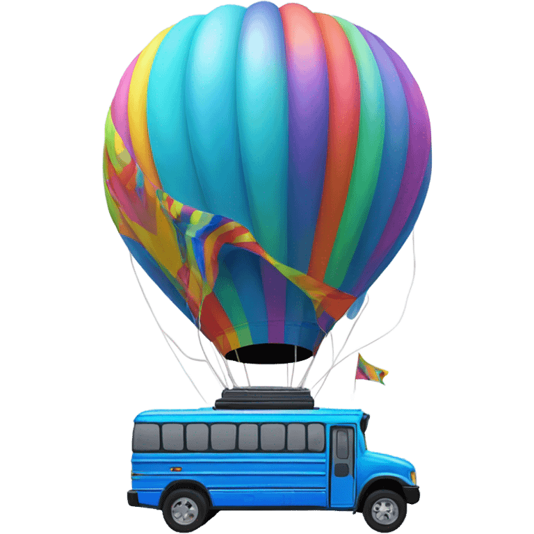 Blue party bus with a hot air balloon on top  emoji