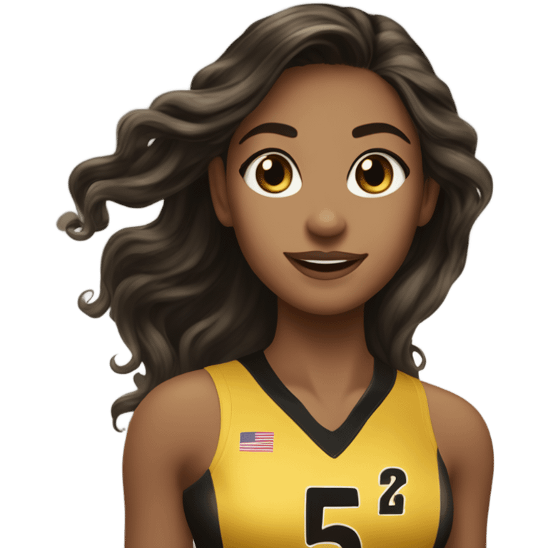 à beatiful long hair brunette with gold and black volleyball jersey with the number 25 emoji