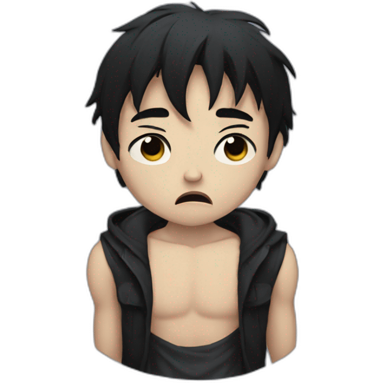 gothic sad boy with black hair crying with muscles emoji