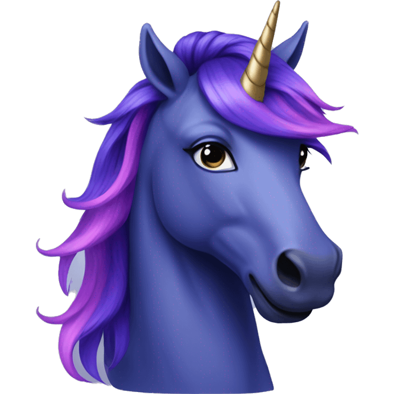 Purple unicorn with navy blue hair and purple and pink streaks emoji