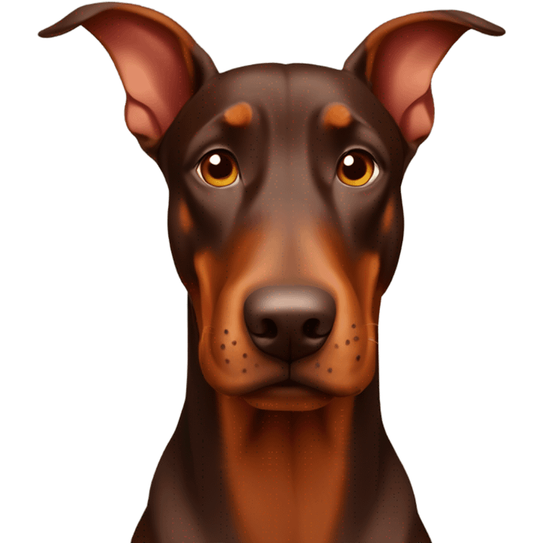 Red and brown Doberman without cropped ears face facing front happy expression  emoji