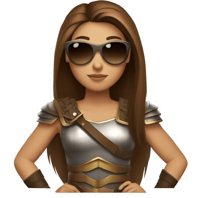 Girl gladiator with long straight brown hair and sunglasses  emoji