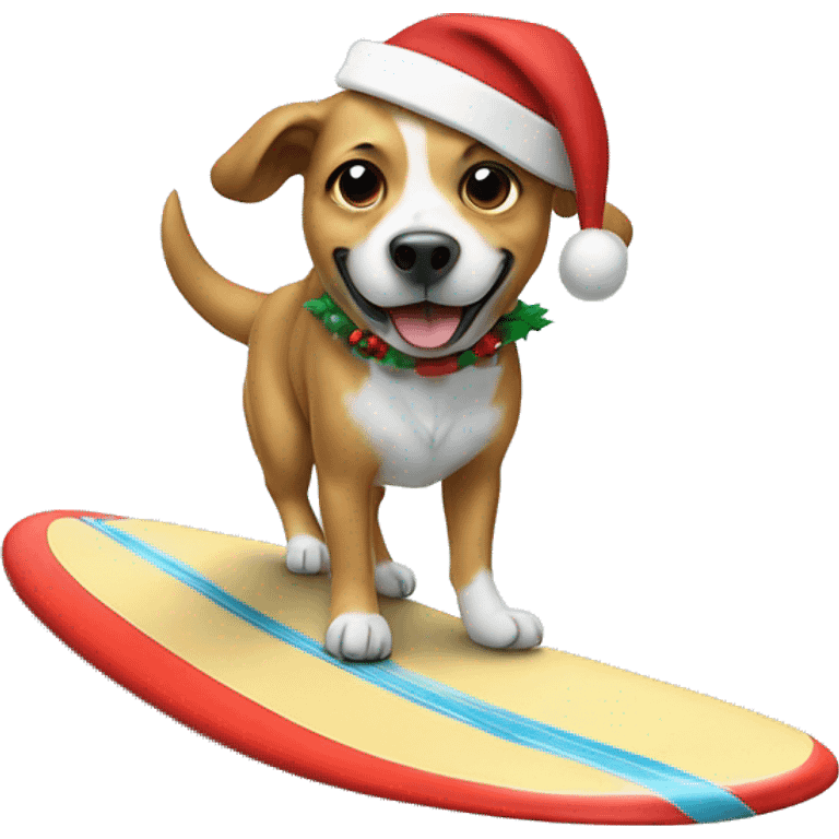 dog surfing while wearing a christmas hat emoji