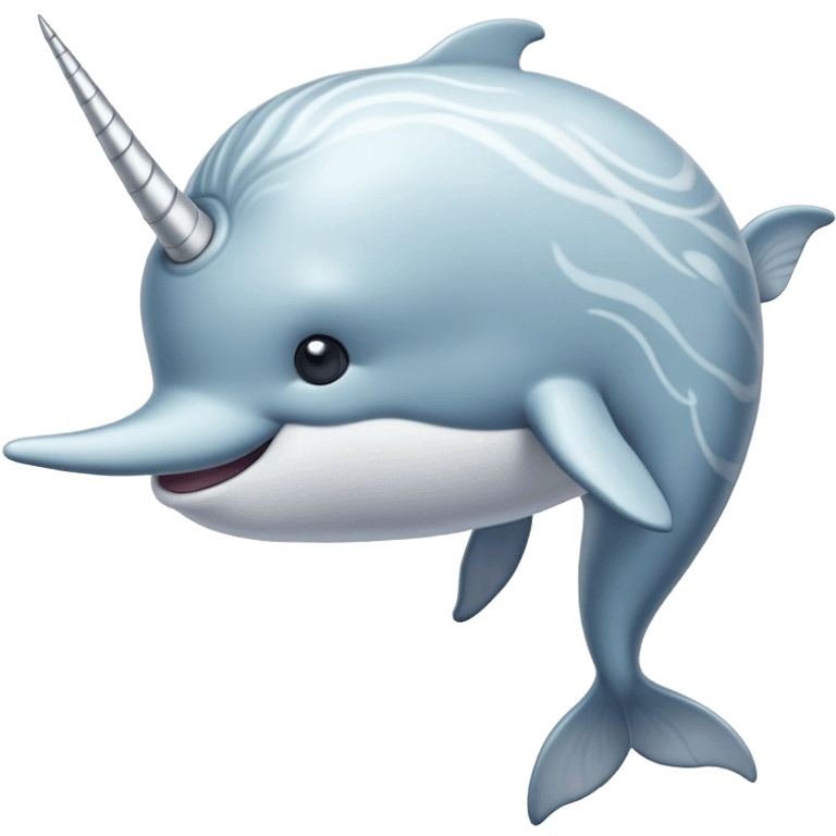 Cinematic Noble Narwhal Portrait Emoji, Poised and majestic, with a robust, streamlined body draped in mottled, silvery-gray skin, featuring a long, spiraled, ivory tusk and deep, thoughtful eyes that exude ancient oceanic wisdom, Simplified yet sharp and sophisticated features, highly detailed, glowing with a soft, ethereal arctic glow, high shine, intelligent and enigmatic, stylized with an air of mythical marine grandeur, focused and graceful, soft glowing outline, capturing the essence of a watchful and confident sea unicorn that appears ready to glide out of the screen with timeless authority! emoji