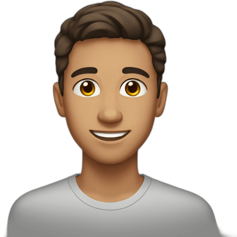 An Maghreb teenager with a middle part and brown hair. He smile and has a clear complexion. emoji