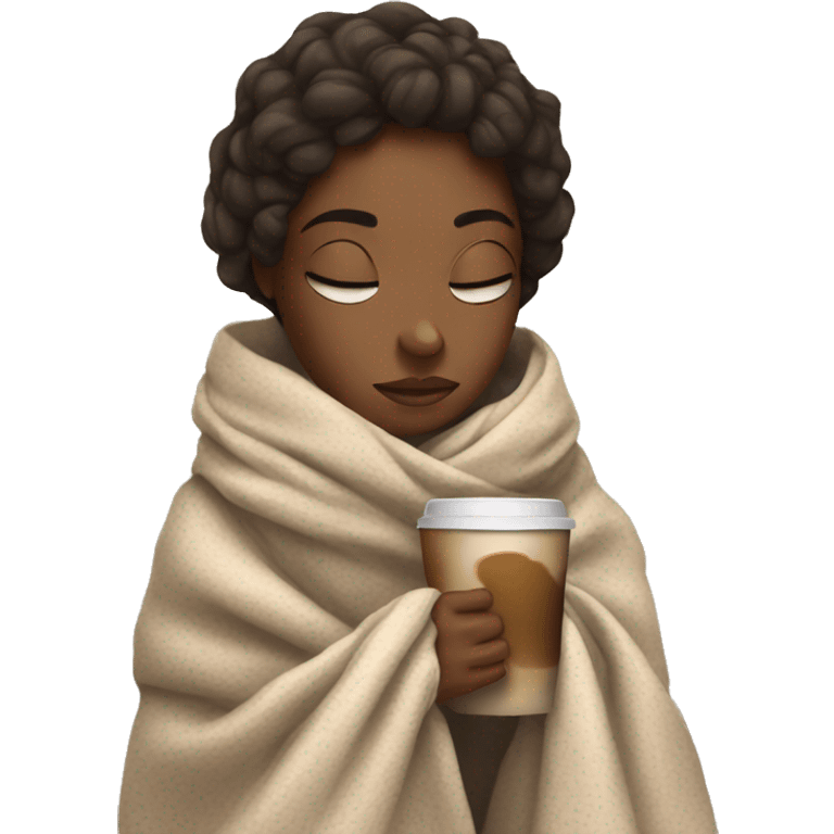 girl inside a blanket sipping coffee eyes closed emoji